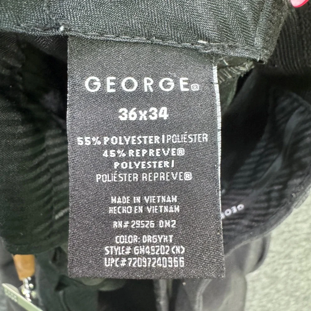 George Men's 36x34 Dress Pants Charcoal Grey Classic Pleated Recycled Polyester